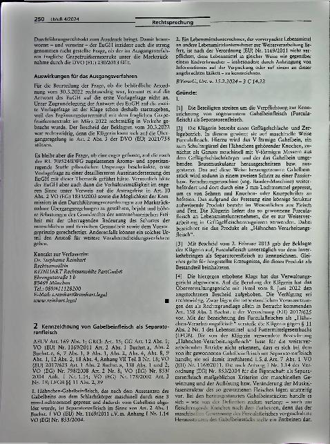 Vorschauseite 1: Kennzeichnung von Gabelbeinfleisch als Separatorenfleisch