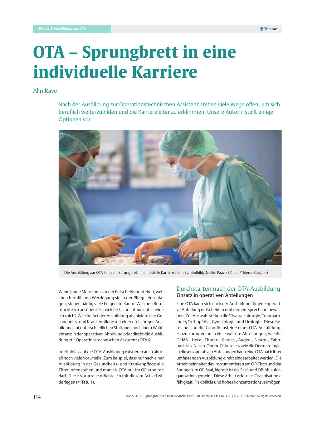 Vorschauseite 1: OTA - Sprungbrett in eine individuelle Karriere