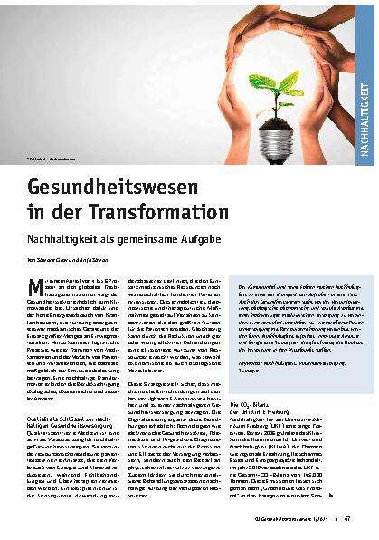 Vorschauseite 1: Gesundheitswesen in der Transformation Nachhaltigkeit als gemeinsame Aufgabe