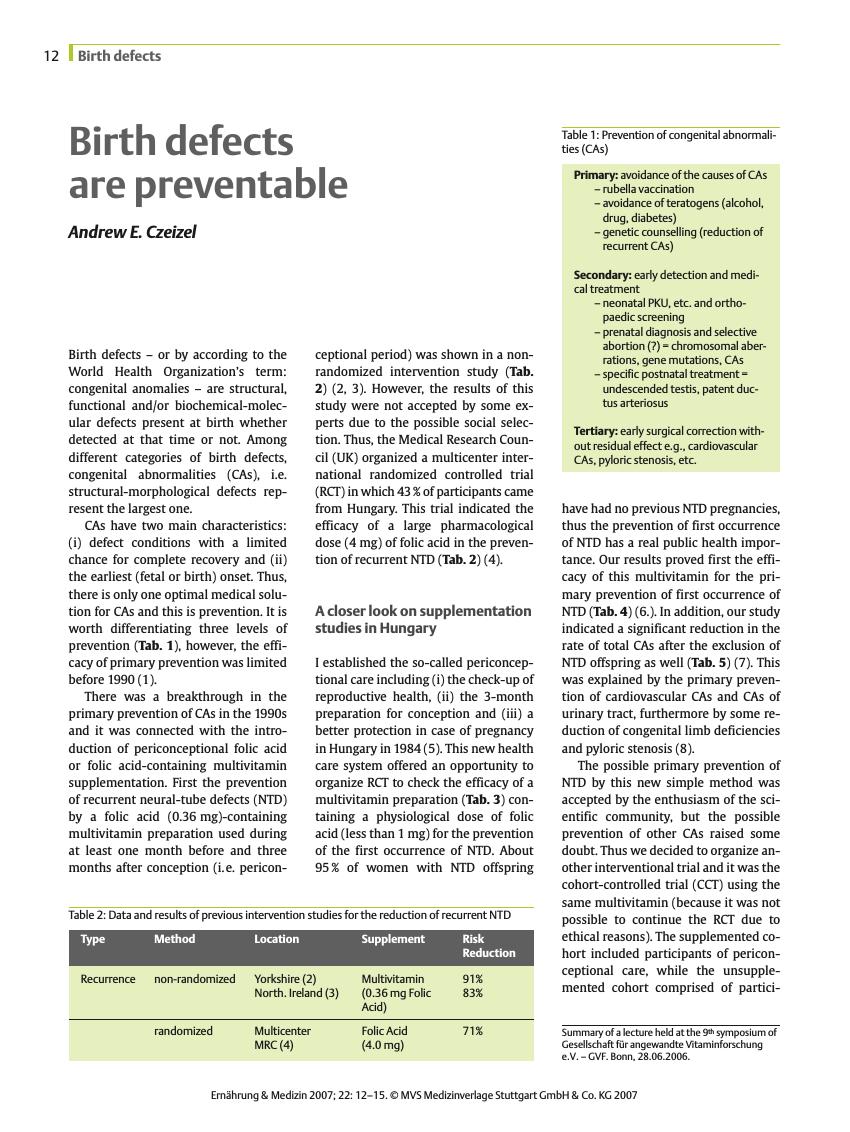 Vorschauseite 1: Birth defects are preventable