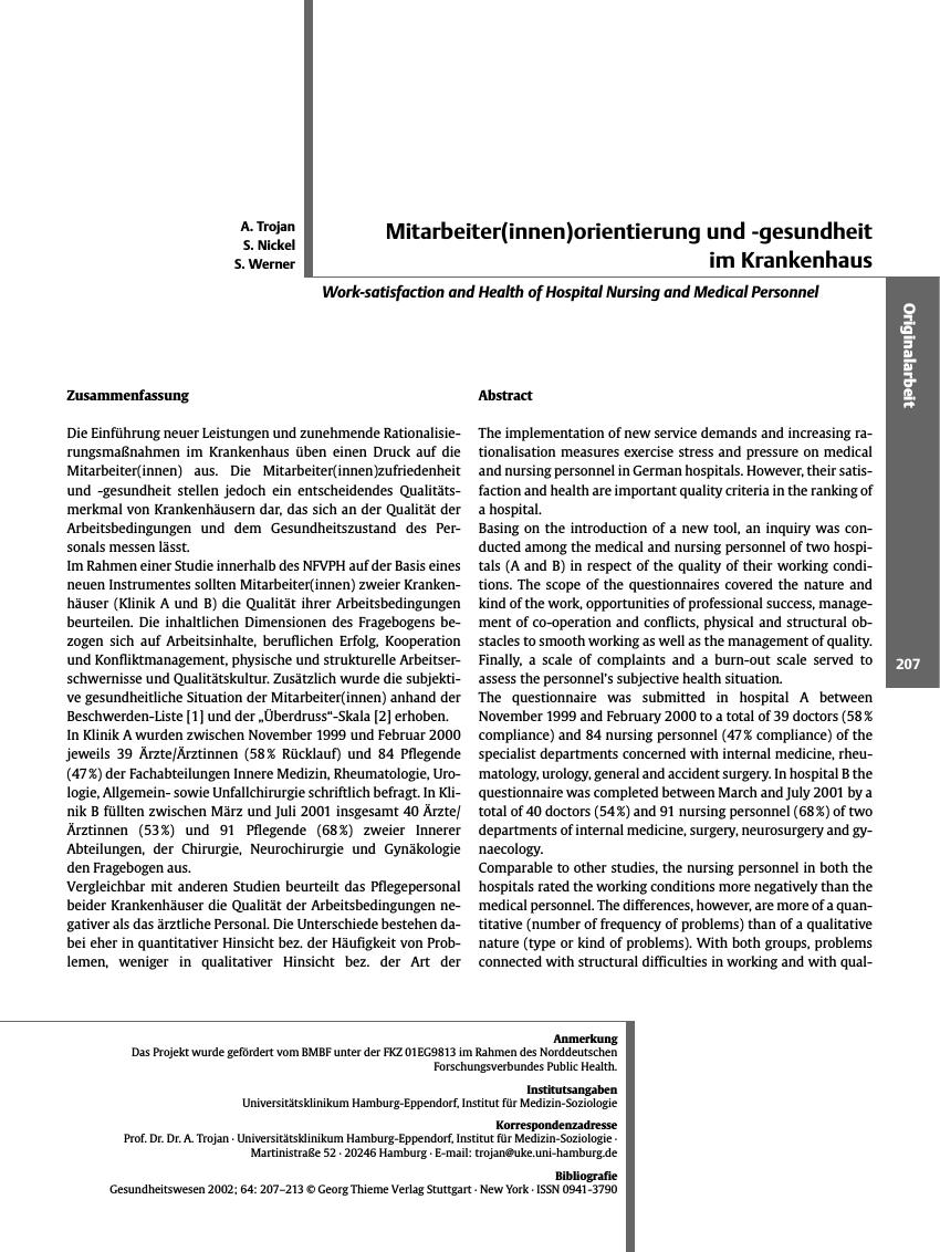 Vorschauseite 1: Mitarbeiter(innen)orientierung und -gesundheit im Krankenhaus