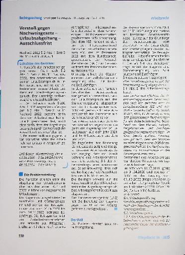 Vorschauseite 1: Verstoß gegen Nachweisgesetz - Urlaubsabgeltung - Ausschlussfrist