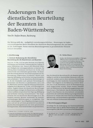 Vorschauseite 1: Änderungen bei der dienstlichen Beurteilung der Beamten in Baden-Württemberg