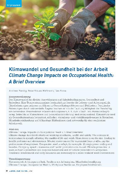 Vorschauseite 1: Klimawandel und Gesundheit bei der Arbeit Climate Change Impacts on Occupational Health: A Brief Overview