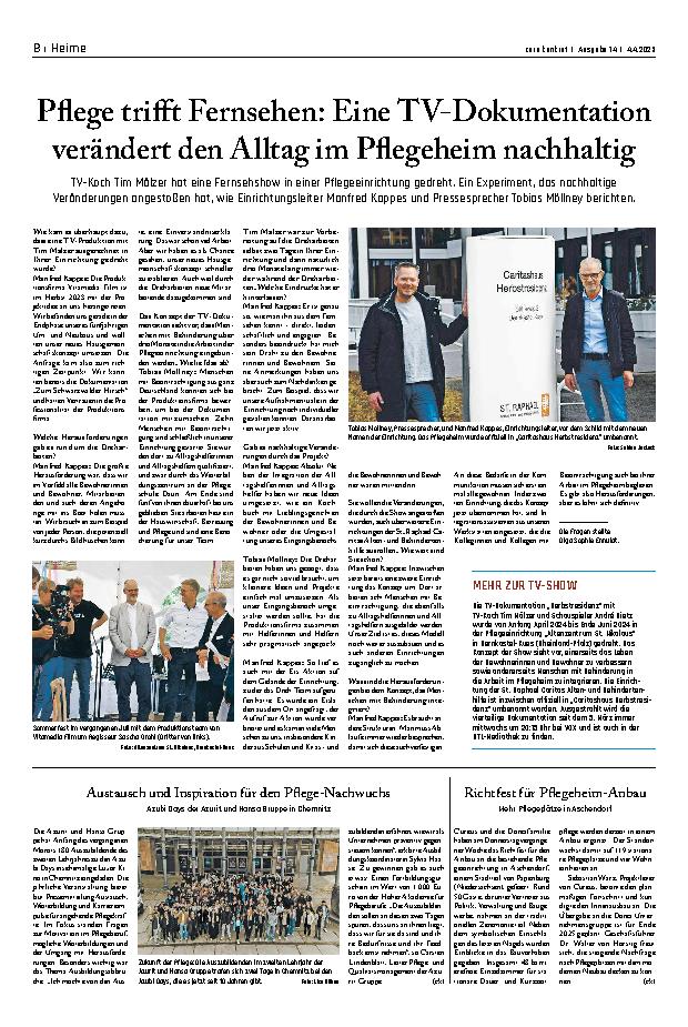 Vorschauseite 1: Pflege trifft Fernsehen: Eine TV-Dokumentation verändert den Alltag im Pflegeheim nachhaltig