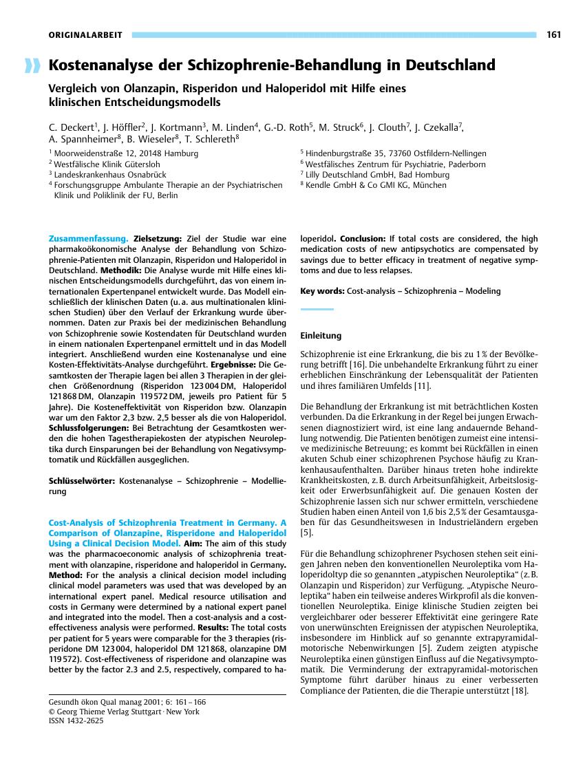 Vorschauseite 1: Kostenanalyse der Schizophrenie-Behandlung in Deutschland