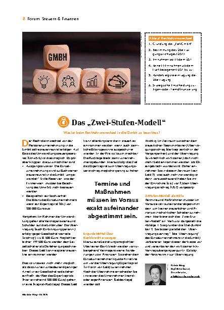 Vorschauseite 1: Das „Zwei-Stufen-Modell“ Was ist beim Rechtsformwechsel in die GmbH zu beachten?