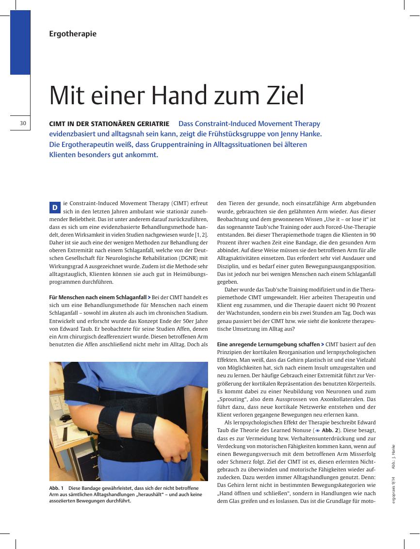 Vorschauseite 1: CIMT in der Stationären Geriatrie – Mit einer Hand zum Ziel