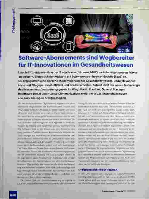 Vorschauseite 1: Software-Abonnements sind Wegbereiter für IT-Innovationen im Gesundheitswesen.