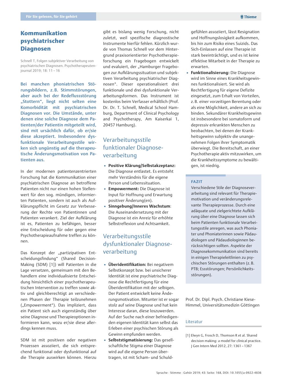 Vorschauseite 1: Kommunikation psychiatrischer Diagnosen