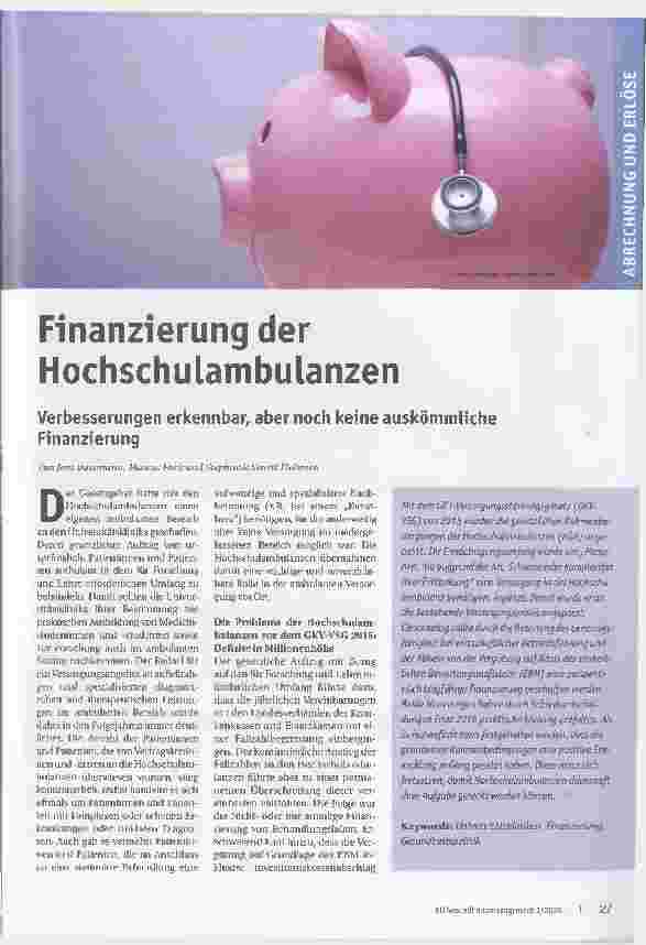 Vorschauseite 1: Finanzierung der Hochschulambulanzen. Verbesserungen erkennbar, aber noch keine auskömmliche Finanzierung.