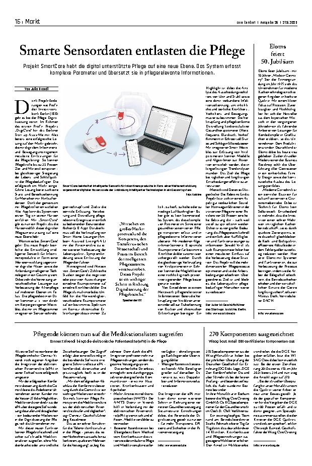 Vorschauseite 1: Smarte Sensordaten entlasten die Pflege