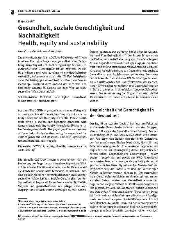 Vorschauseite 1: Gesundheit, soziale Gerechtigkeit und Nachhaltigkeit