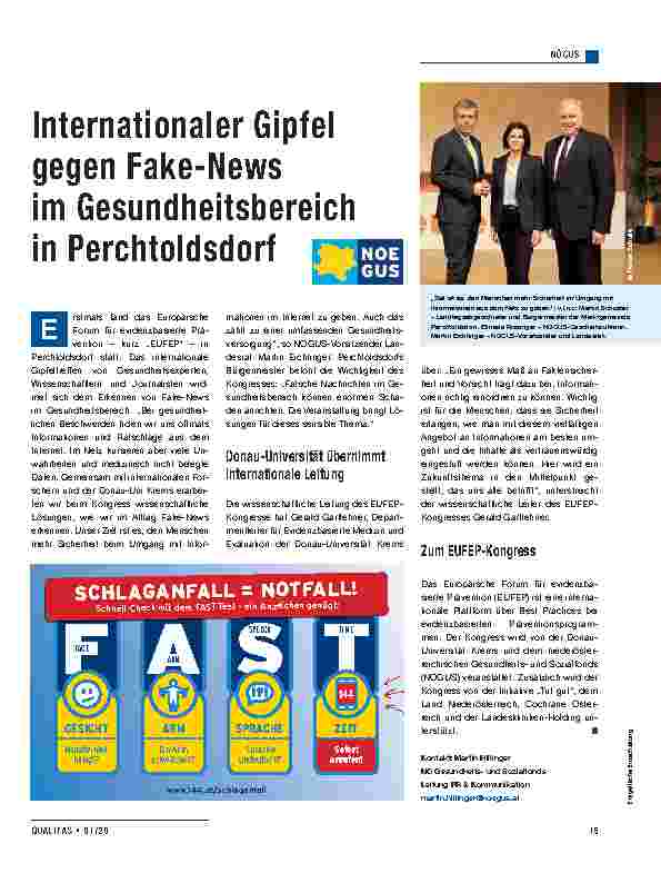 Vorschauseite 1: Internationaler Gipfel gegen Fake-News im Gesundheitsbereich in Perchtoldsdorf