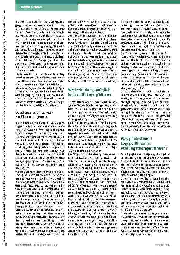 Vorschauseite 3: Atmungstherapie: anspruchsvolles Tätigkeitsfeld für Logopädinnen