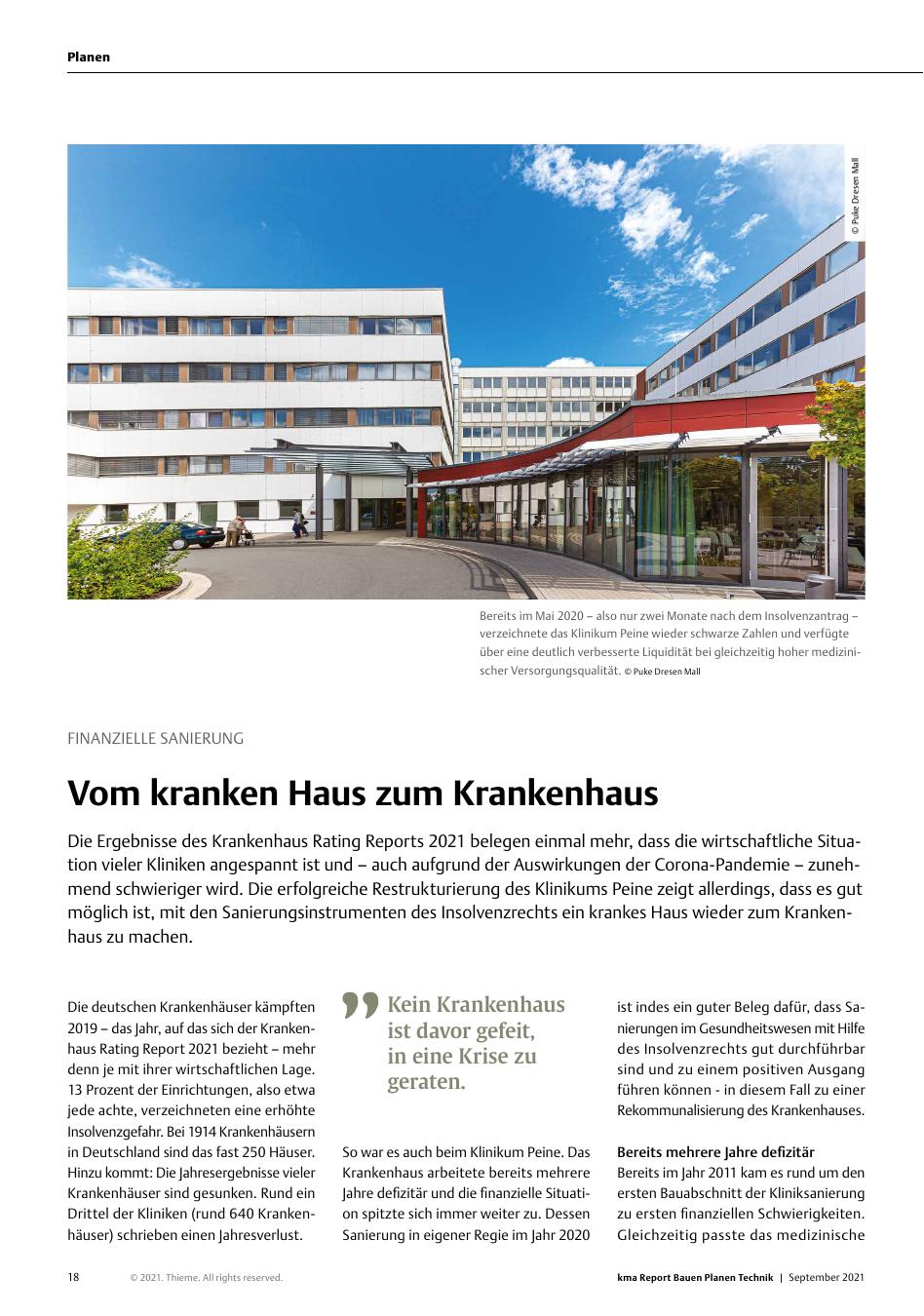 Vorschauseite 1: Finanzielle Sanierung: Vom kranken Haus zum Krankenhaus