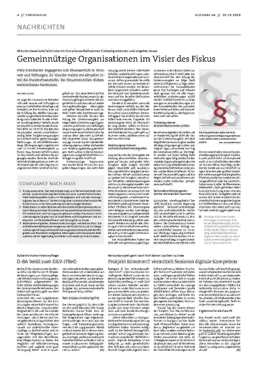 Vorschauseite 1: Gemeinnützige Organisationen im Visier des Fiskus