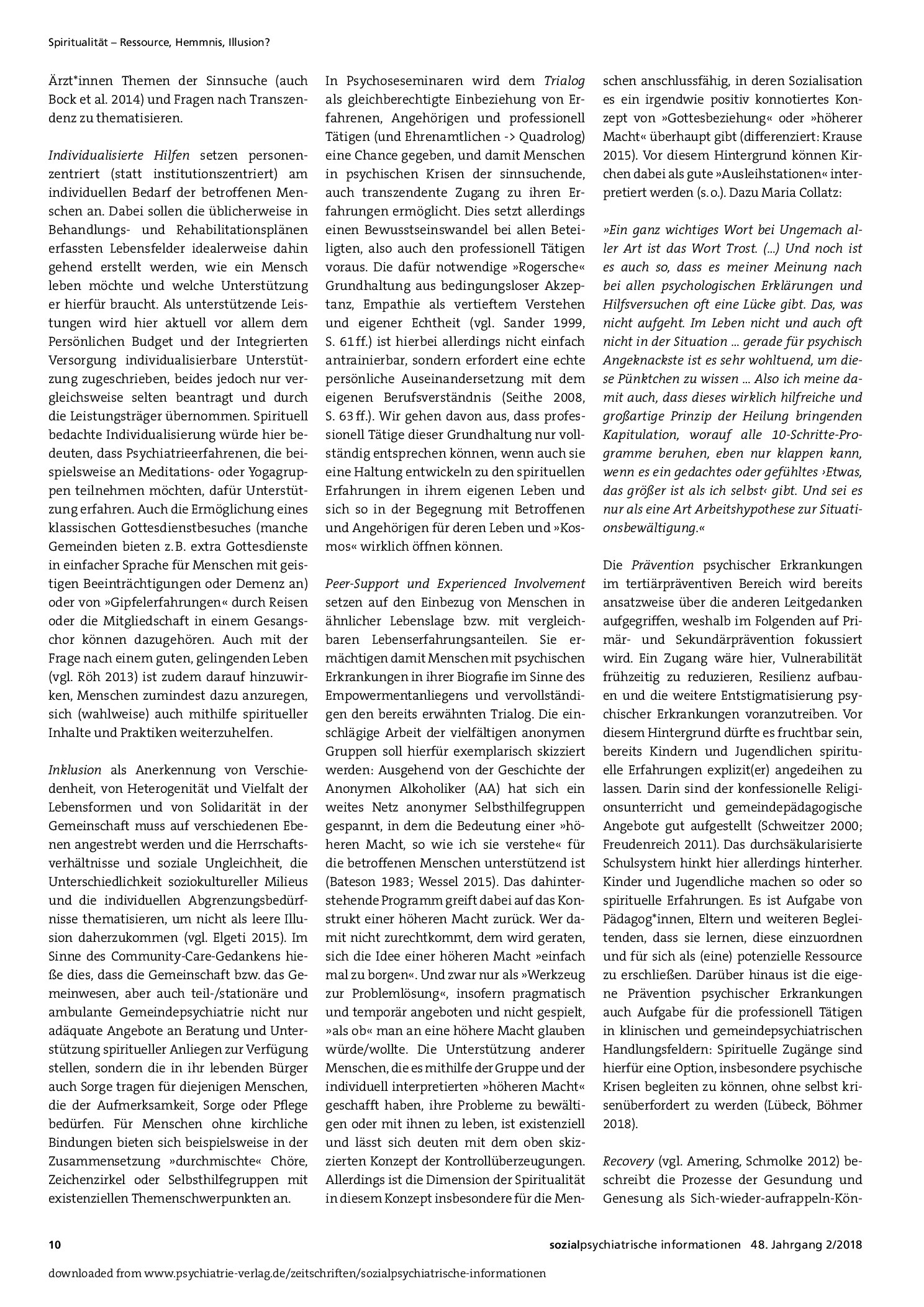 Vorschauseite 3: Spiritualität mit Blick auf die Leitgedanken Sozialer Psychiatrie