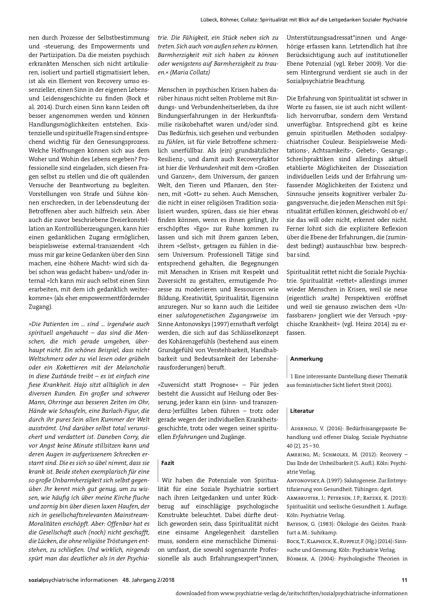 Vorschauseite 4: Spiritualität mit Blick auf die Leitgedanken Sozialer Psychiatrie
