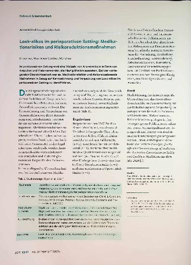 Vorschauseite 1: Look-alikes im perioperativen Setting: Medikationsrisiken und Risikoreduktionsmaßnahmen