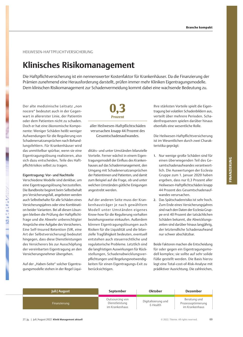 Vorschauseite 1: Heilwesen-Haftpflichtversicherung: Klinisches Risikomanagement