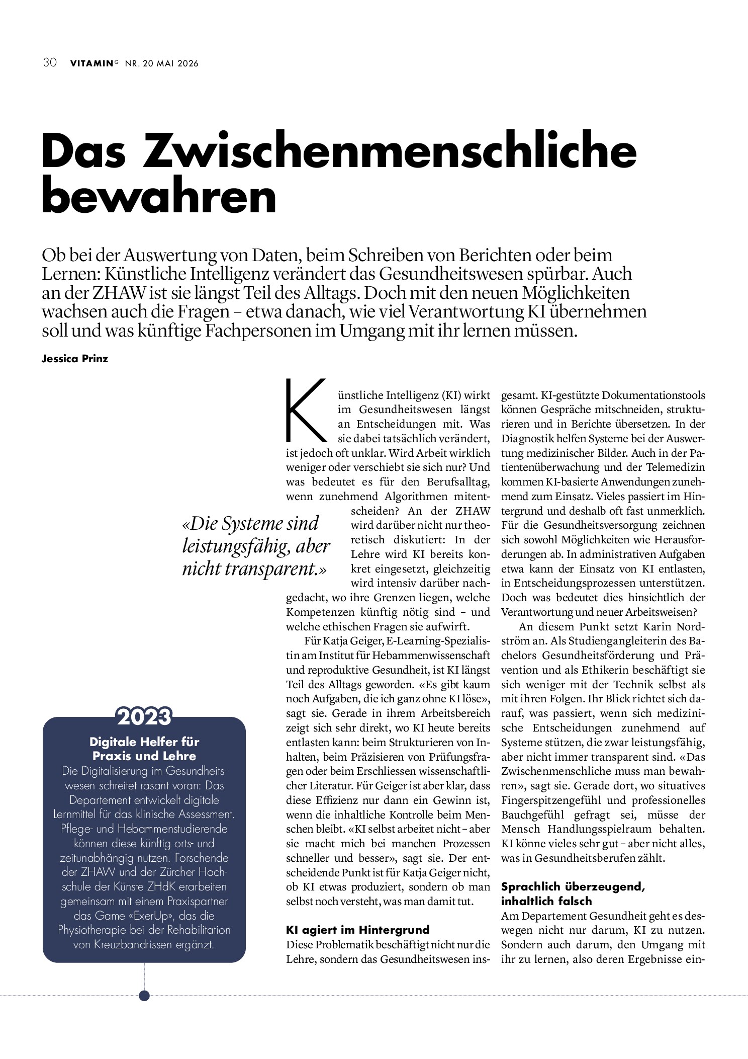 Vorschauseite 1: Das Zwischenmenschliche bewahren