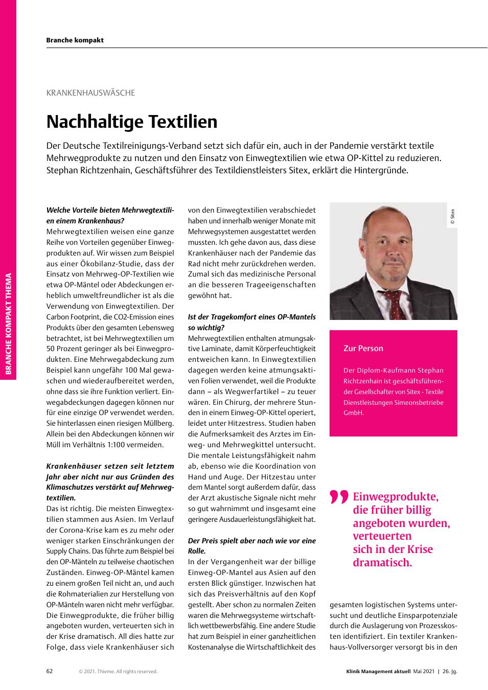 Vorschauseite 1: Krankenhauswäsche: Nachhaltige Textilien