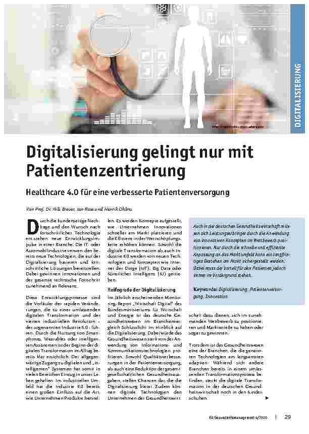 Vorschauseite 1: Digitalisierung gelingt nur mit Patientenzentrierung. Healthcare 4.0 für eine verbesserte Patientenversorgung.