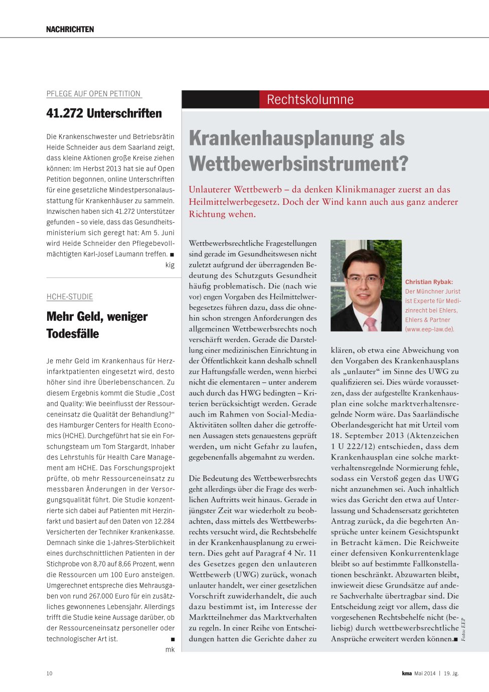 Vorschauseite 1: Mehr Geld, weniger Todesfälle
