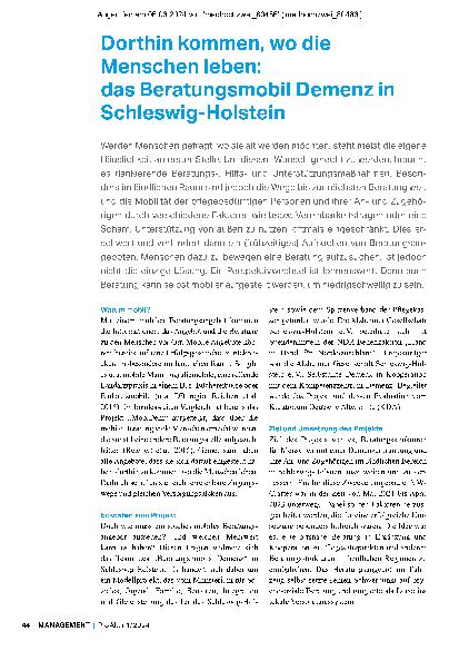 Vorschauseite 1: Dorthin kommen, wo die Menschen leben: das Beratungsmobil Demenz in Schleswig-Holstein