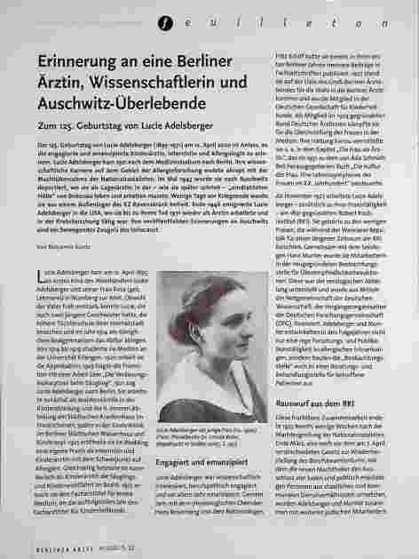 Vorschauseite 1: Erinnerung an eine Berliner Ärztin, Wissenschaftlerin und Auschwitz-Überlebende