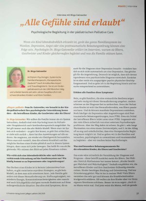Vorschauseite 1: „Alle Gefühle sind erlaubt“ Psychologische Begleitung in der pädiatrischen Palliative Care