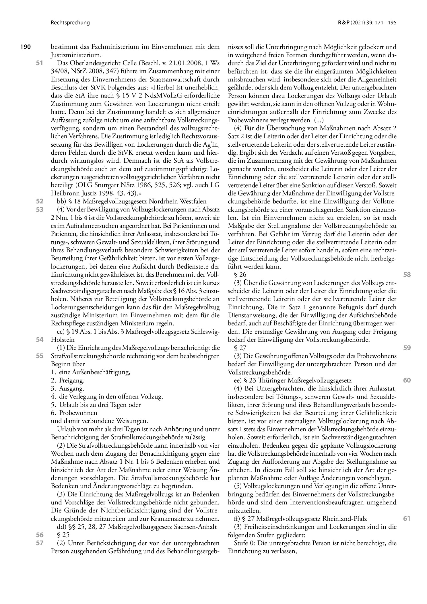 Vorschauseite 5: Maßregelvollzug; Beteiligung der Staatsanwaltschaft als Vollstreckungsbehörde bei Lockerungsentscheidungen