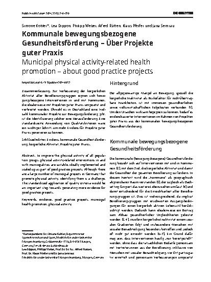 Vorschauseite 1: Kommunale bewegungsbezogene Gesundheitsförderung – Über Projekte guter Praxis