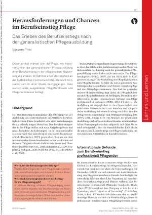 Vorschauseite 1: Herausforderungen und Chancen im Berufseinstieg Pflege Das Erleben des Berufseinstiegs nach der generalistischen Pflegeausbildung