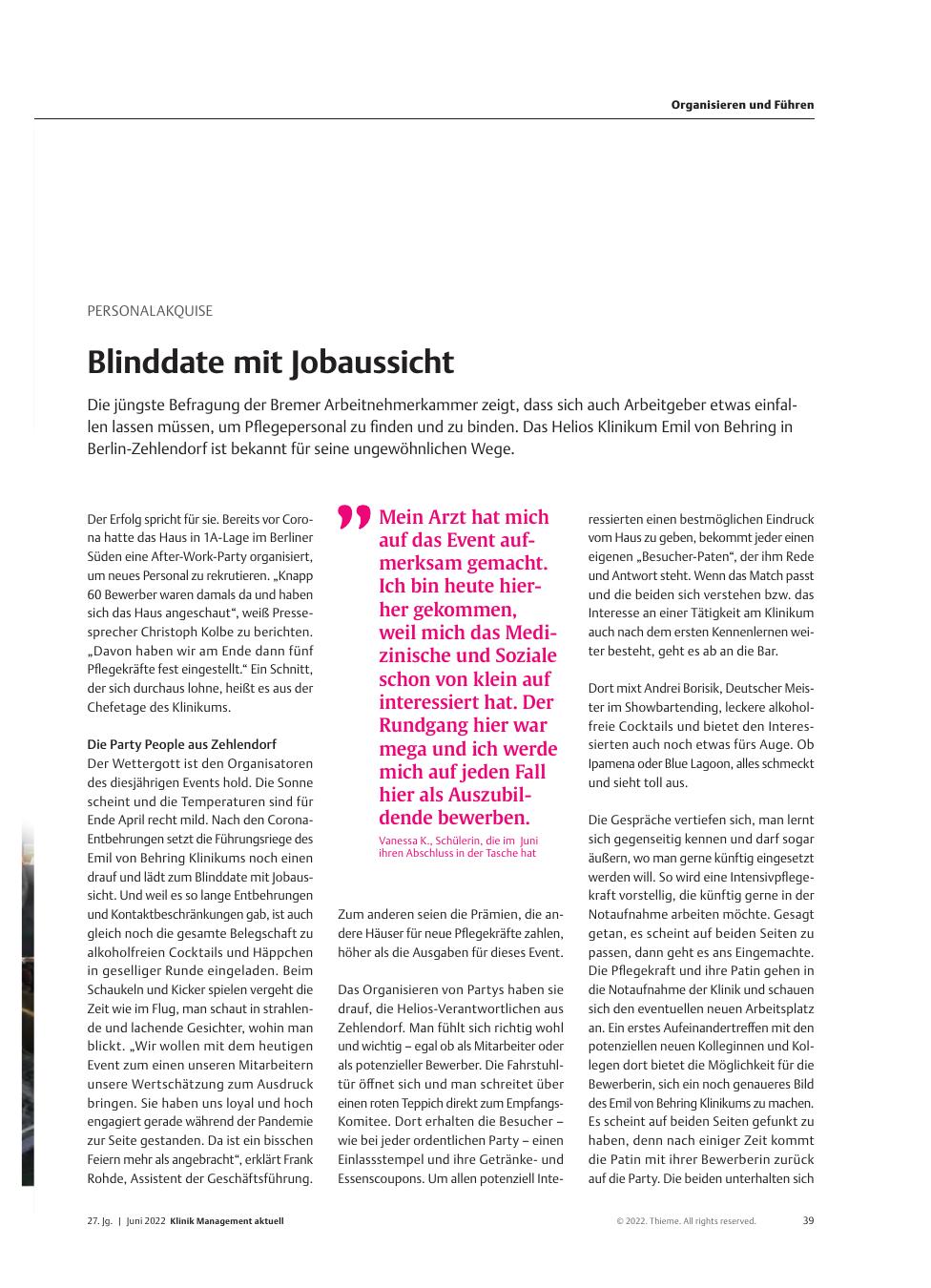 Vorschauseite 1: Personalakquise: Blind Date mit Jobaussicht