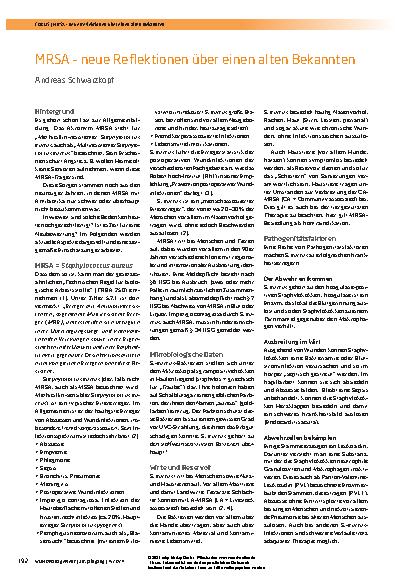 Vorschauseite 1: MRSA – neue Reflexionen über einen alten Bekannten