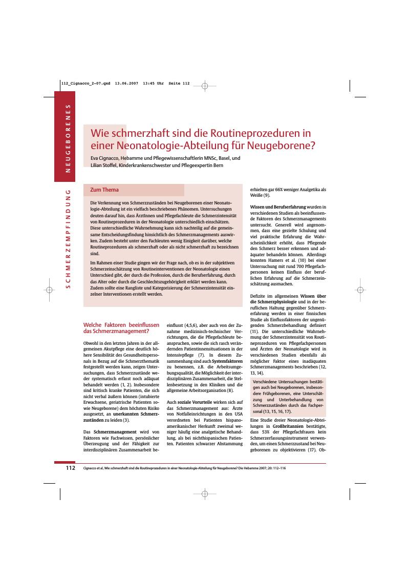 Vorschauseite 1: Wie schmerzhaft sind die Routineprozeduren in einer Neonatologie-Abteilung für Neugeborene?