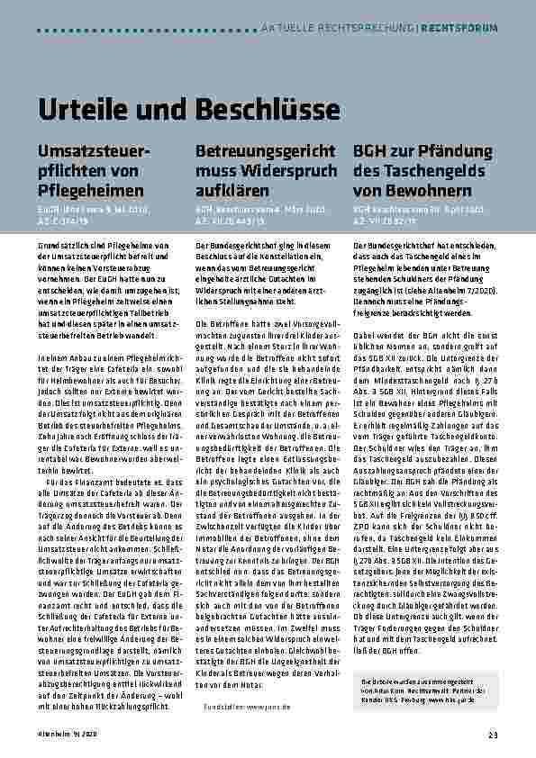 Vorschauseite 1: Urteile und Beschlüsse