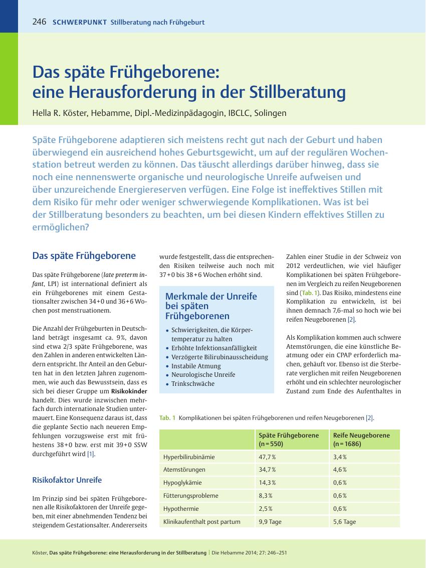 Vorschauseite 1: Das späte Frühgeborene: eine Herausforderung in der Stillberatung