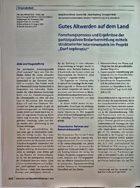 Vorschauseite 1: Gutes Altern auf dem Land: Forschungsprozess und Ergebnisse der partizipativen Bedarfsermittlung mittels strukturierter Interviewmatrix im Projekt „Dorf explorativ“