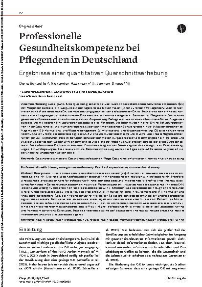 Vorschauseite 1: Professionelle Gesundheitskompetenz bei Pflegenden in Deutschland