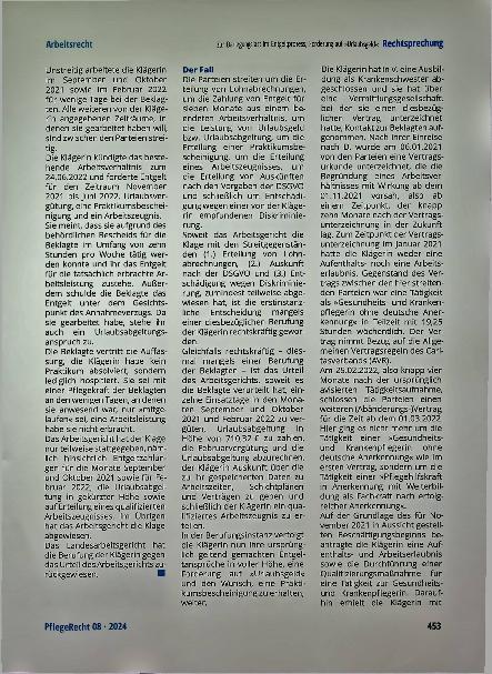 Vorschauseite 2: Zur Darlegungslast im Entgeltprozess, Forderung auf "Urlaubsgeld" und dem Wunsch, eine Praktikumsbescheinigung zu erhalten.