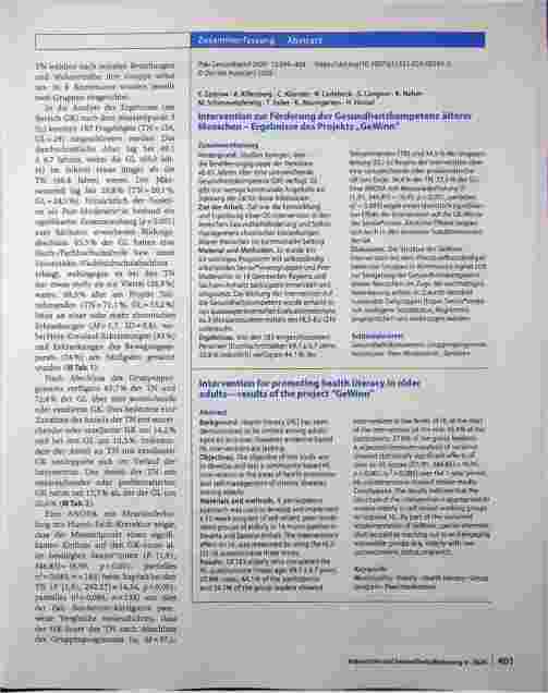 Vorschauseite 3: Intervention zur Förderung der Gesundheitskompetenz älterer Menschen - Ergebnisse des Projekts „GeWinn"
