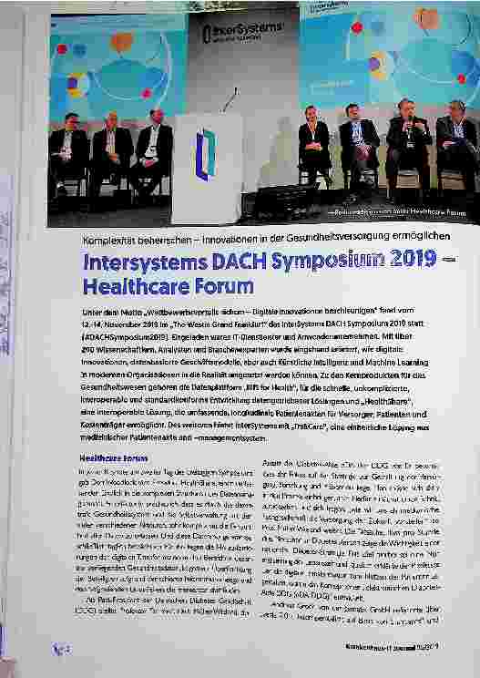 Vorschauseite 1: Komplexität beherrschen - Innovationen in der Gesundheitsversorgung ermöglichen Intersystems DACH Symposium 2019 - [Htealfäteare IFw»