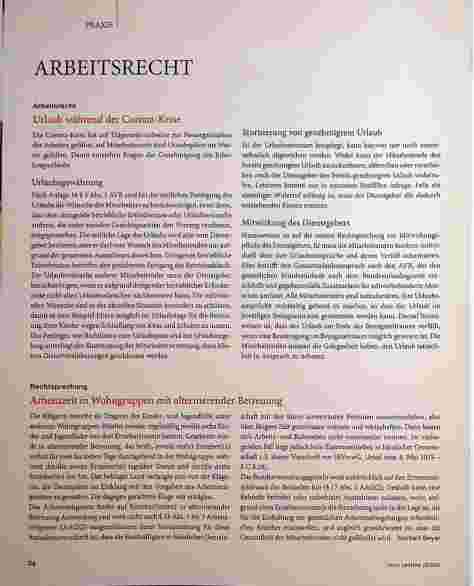 Vorschauseite 1: Arbeitsrecht: Urlaub während der Corona-Krise