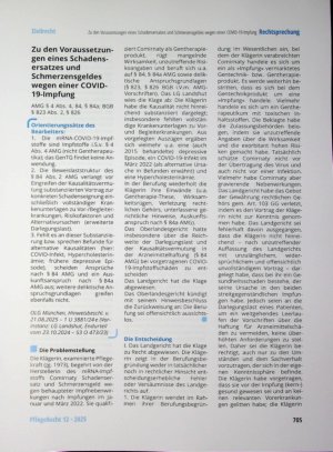 Vorschauseite 1: Zu den Voraussetzungen eines Schadensersatzes und Schmerzensgeldes wegen einer COVID- 19-lmpfung