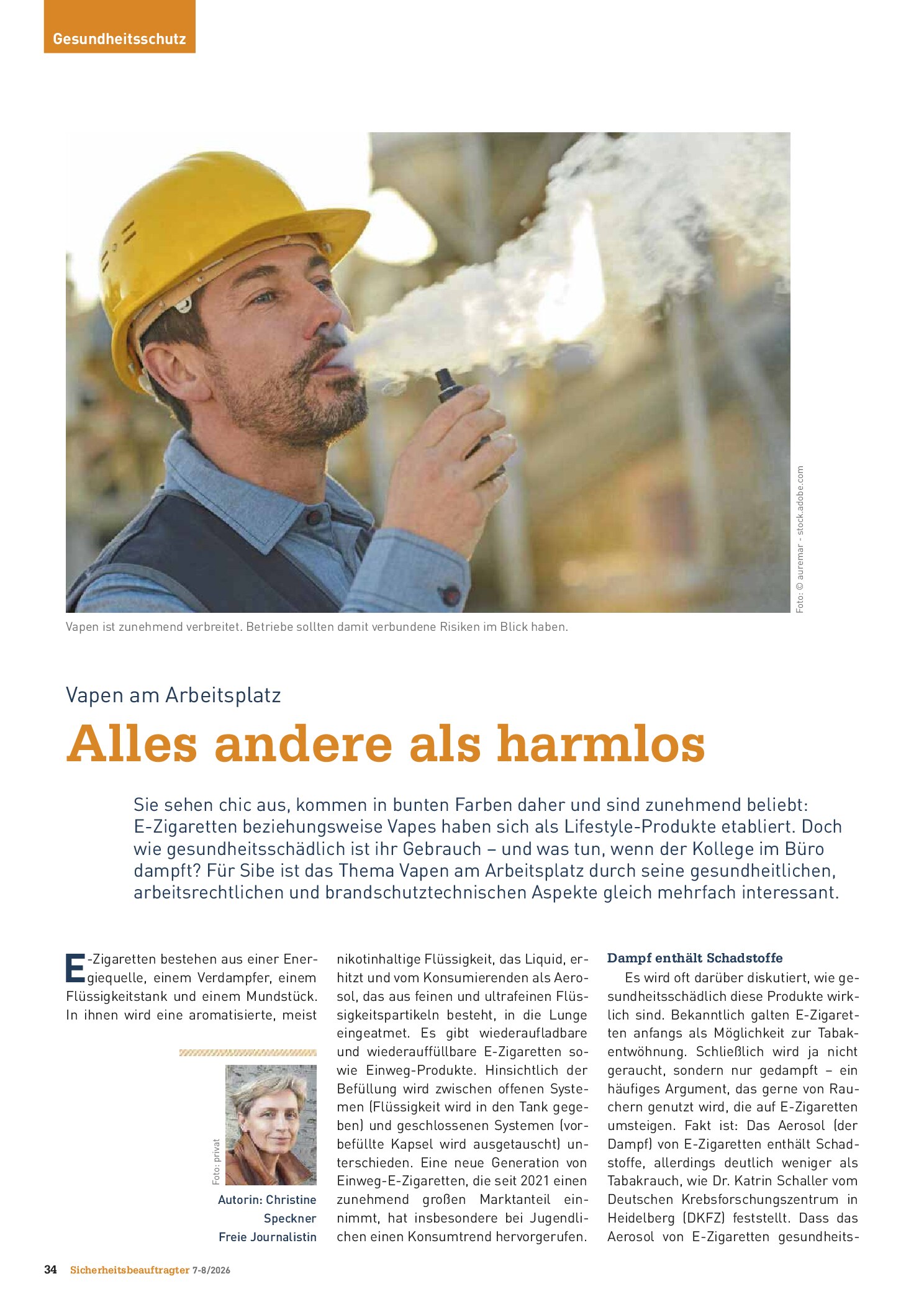 Vorschauseite 1: Vapen am Arbeitsplatz. Alles andere als harmlos
