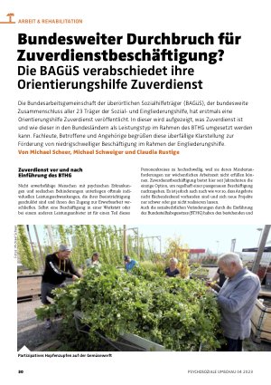 Vorschauseite 1: Bundesweiter Durchbruch für Zuverdienstbeschäftigung? Die BAGüS verabschiedet ihre Orientierungshilfe Zuverdienst