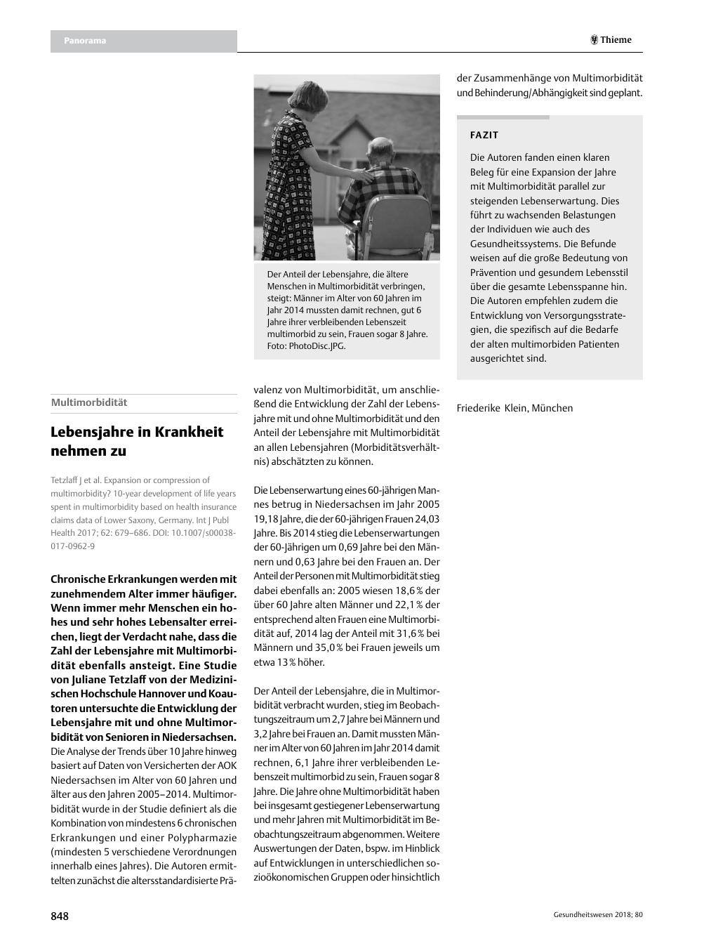 Vorschauseite 1: Lebensjahre in Krankheit nehmen zu